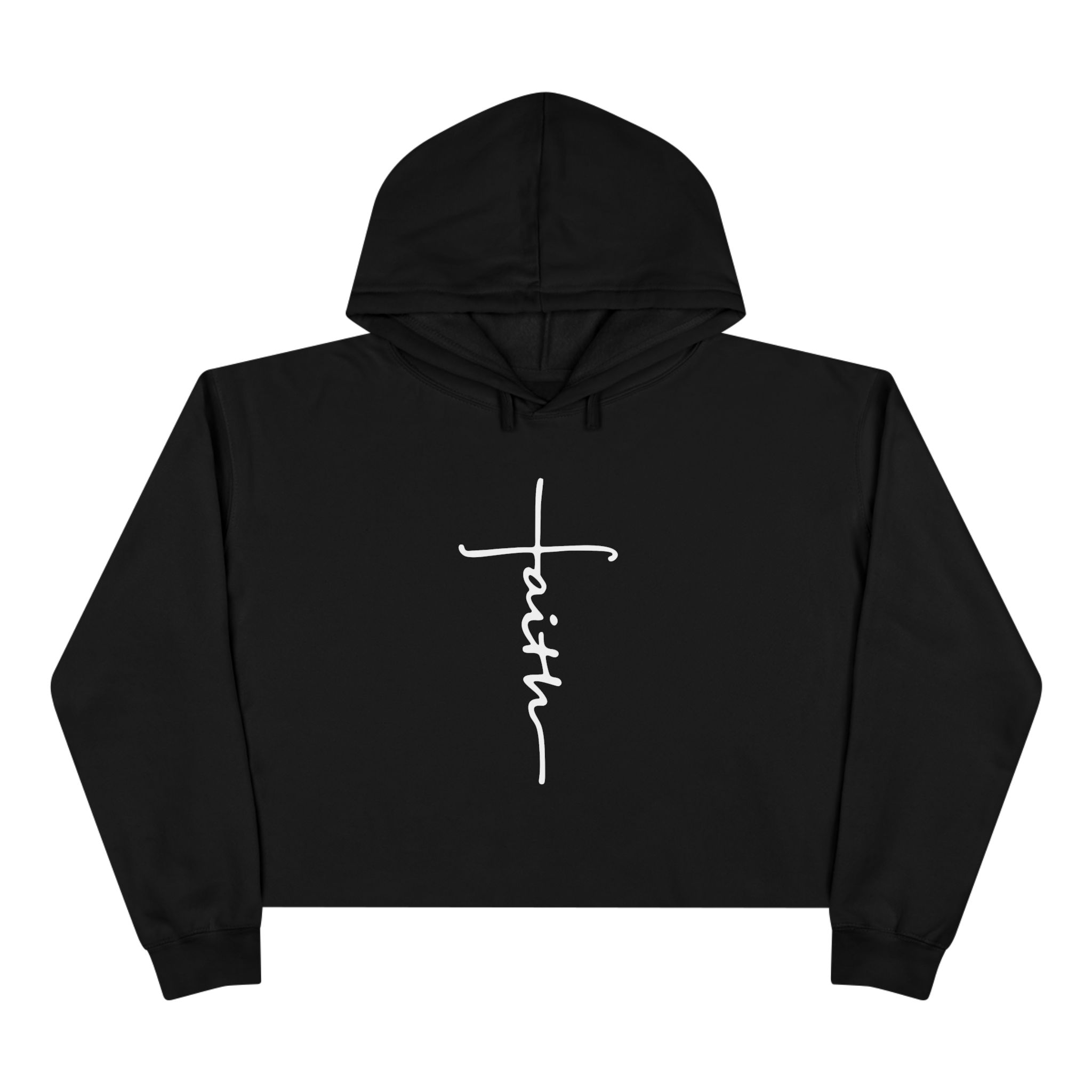 Faith Script Cross Crop Hoodie | Minimal Religious Typography - Image 5
