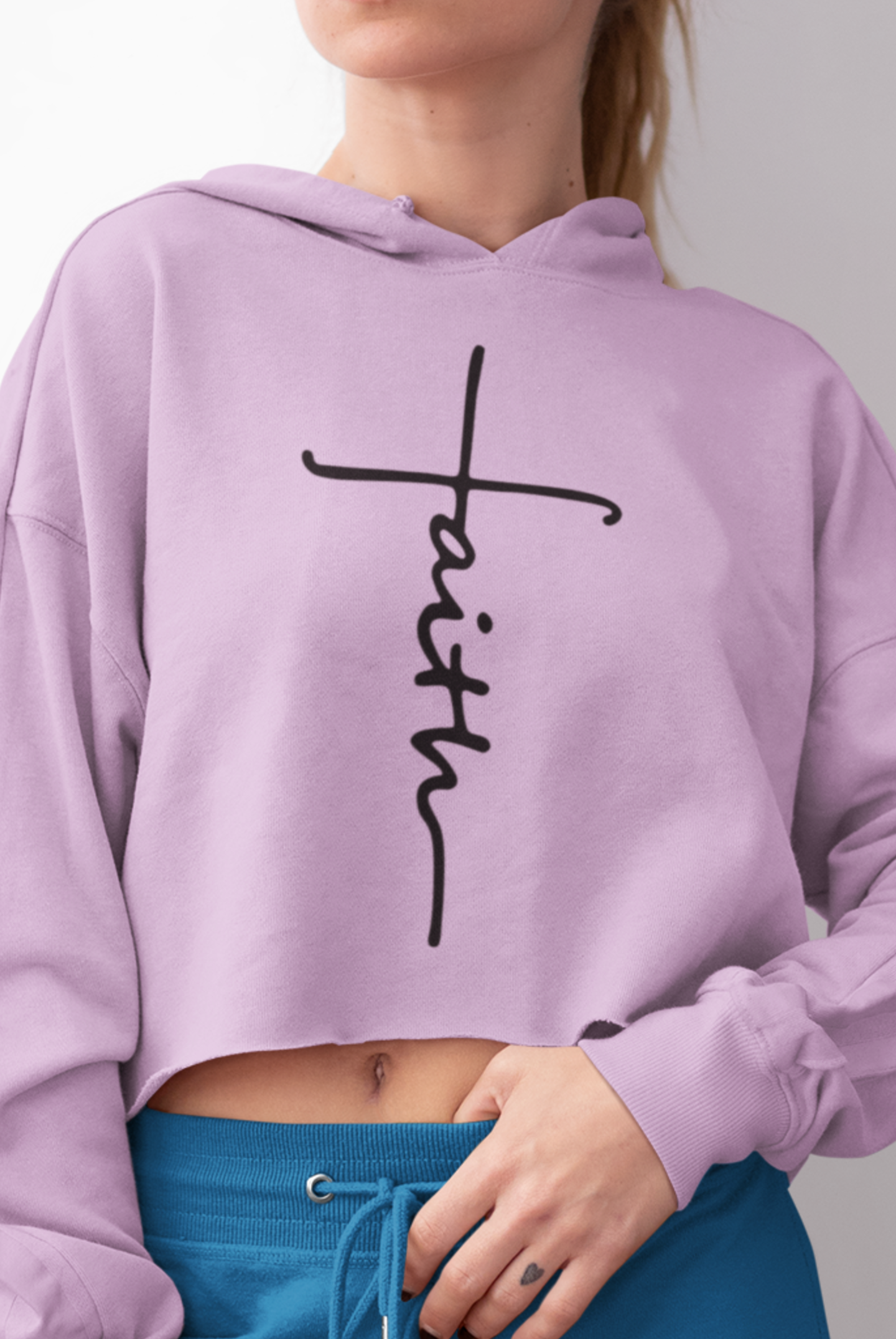 Faith Script Cross Crop Hoodie | Minimal Religious Typography - Image 12
