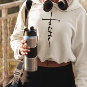 Faith Script Cross Crop Hoodie | Minimal Religious Typography