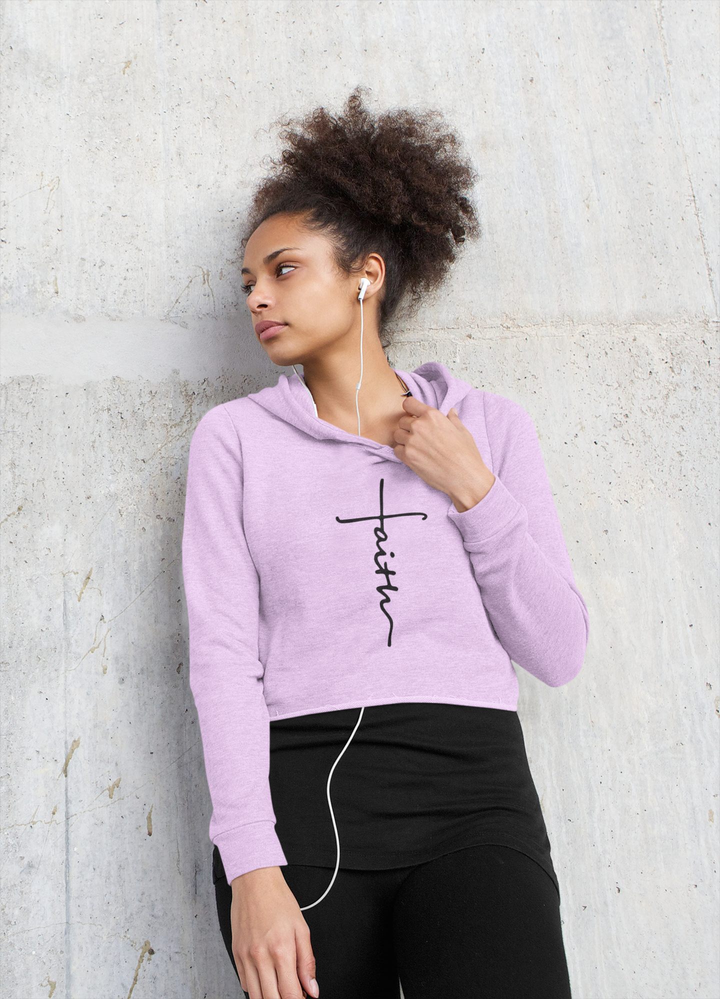 Faith Script Cross Crop Hoodie | Minimal Religious Typography - Image 13