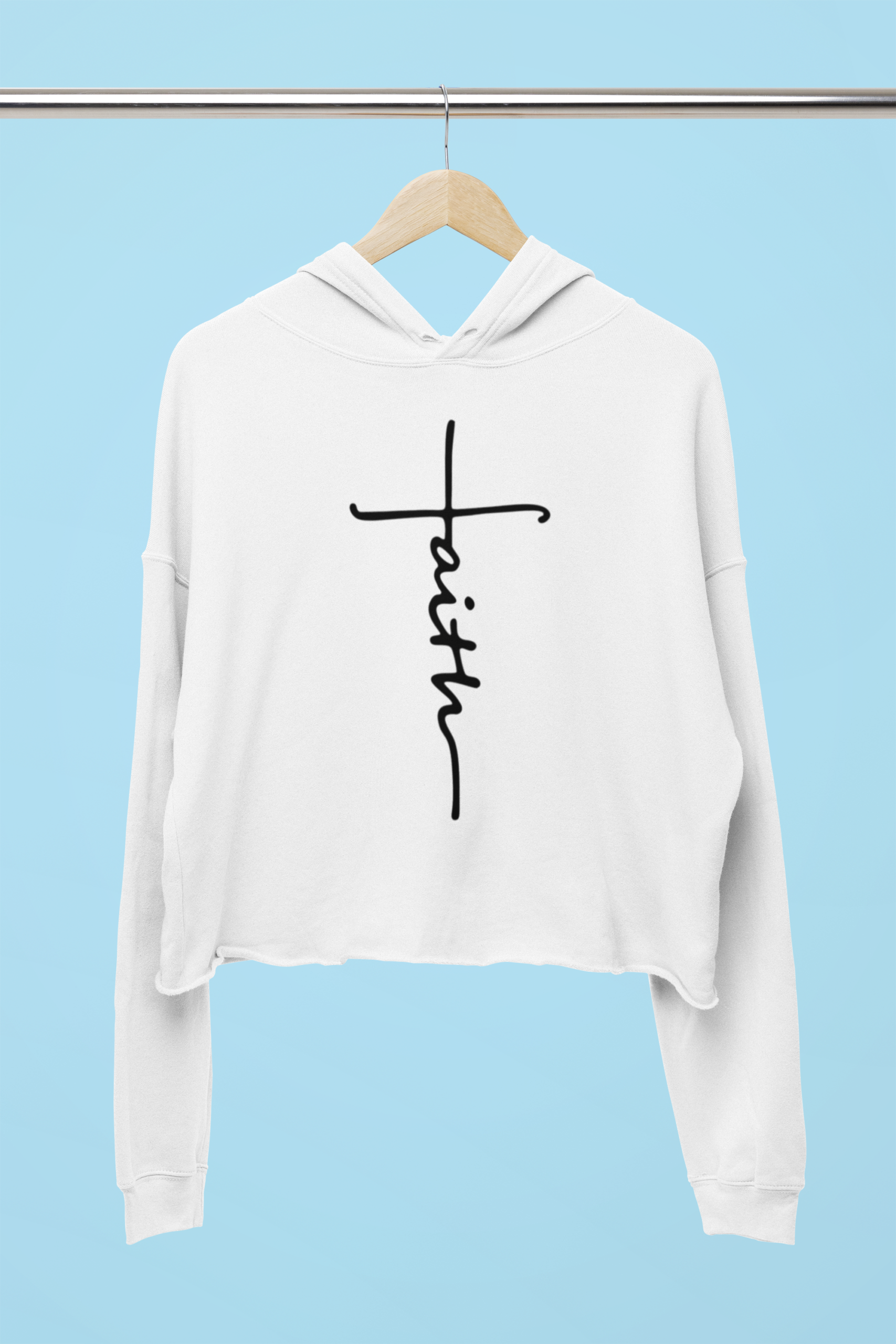 Faith Script Cross Crop Hoodie | Minimal Religious Typography - Image 2