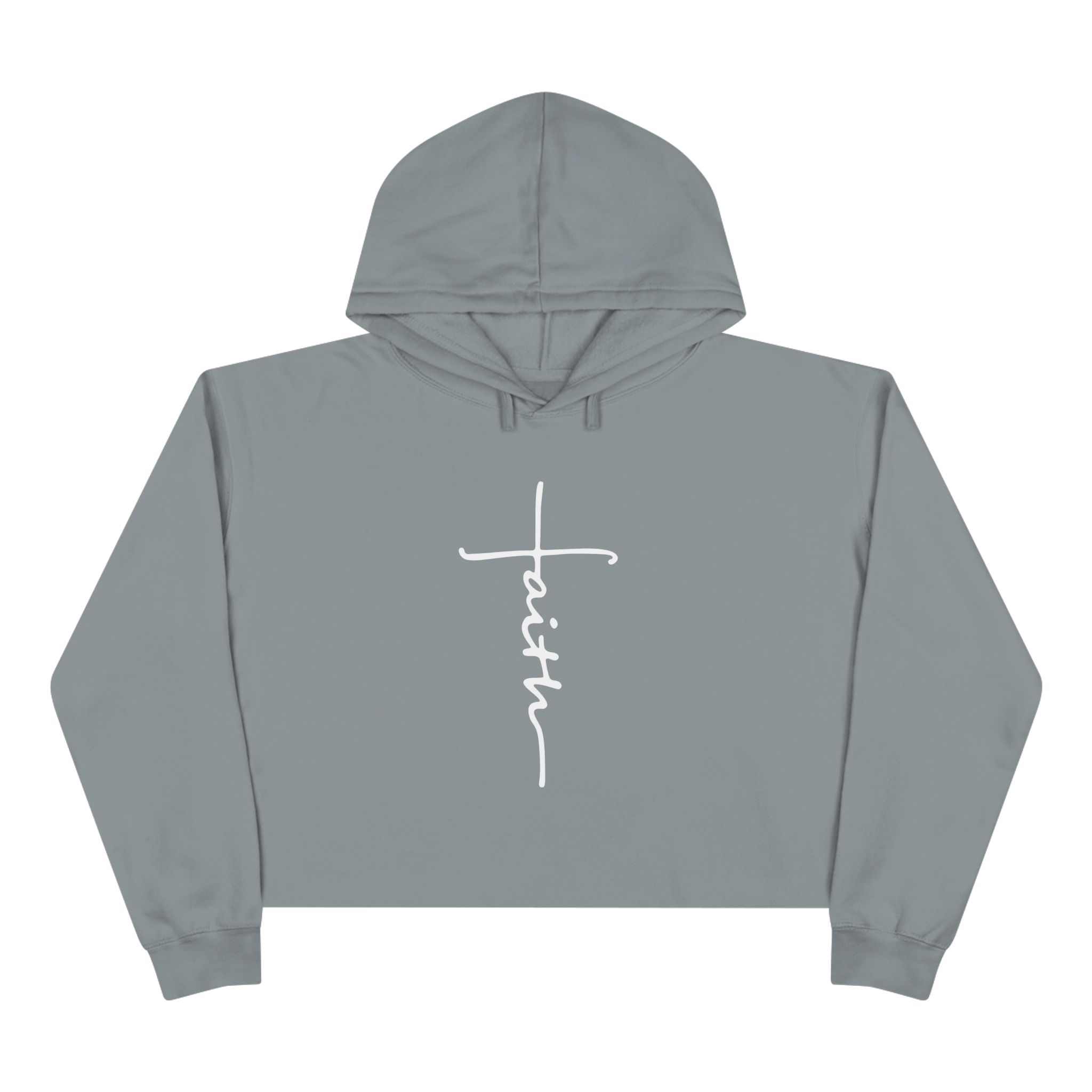 Faith Script Cross Crop Hoodie | Minimal Religious Typography - Image 10