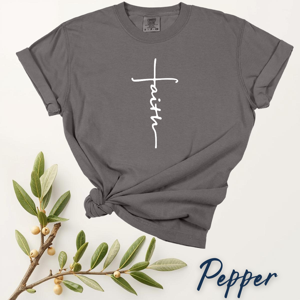 Faith Cross Shirt | Christian Gift | Comfort Colors T-Shirt - Image 2