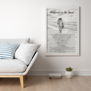 Footprints in the Sand Matte Vertical Poster | Pencil Sketch Inspirational Wall Art